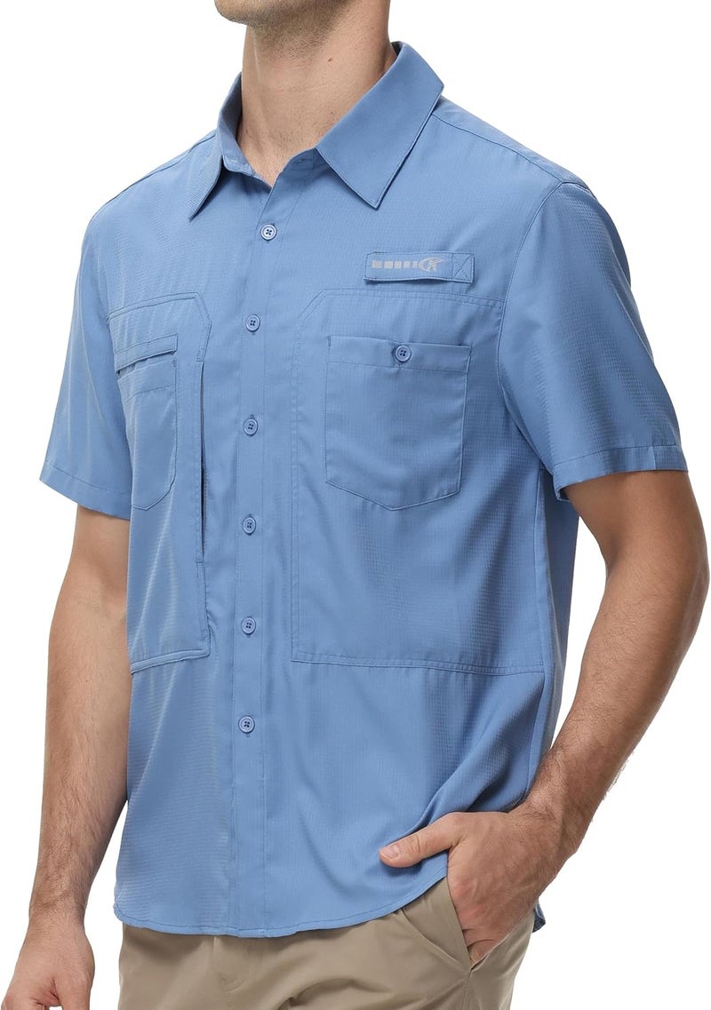 Satankud Men's Short Sleeve Lightweight Fishing Shirt UPF 50+ Sun Protection Hiking Travel Work Button Down Shirt Zip Pocket - Image 2
